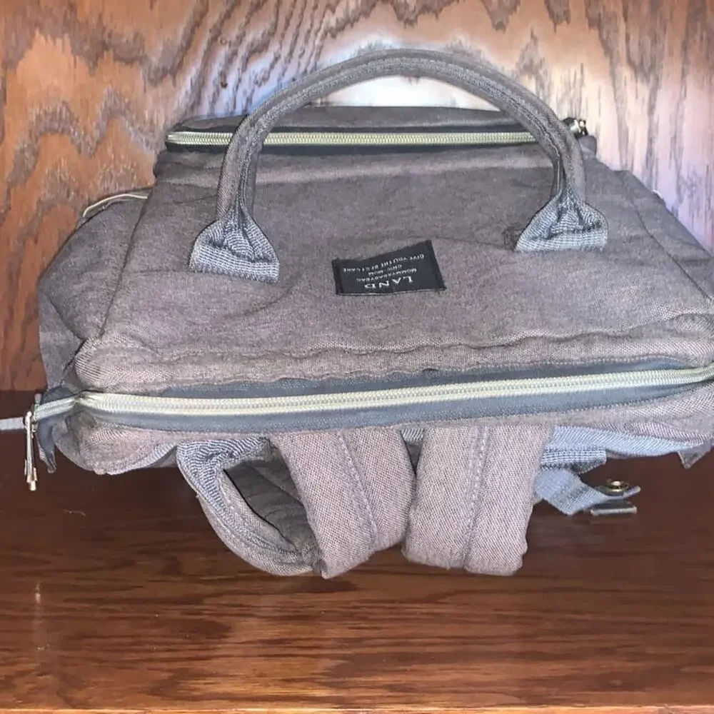 Diaper Bag Backpack Gray Multi-Pocket Baby Travel Backpack